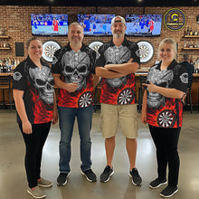 Load image into Gallery viewer, Black And Red Flaming Skull Darts Shirt For Men Custom Darts League Jersey Team Polo &amp; 1/4 Zip TDM5435
