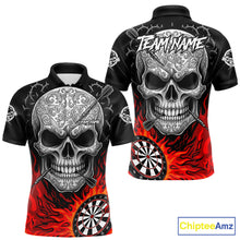 Load image into Gallery viewer, Black And Red Flaming Skull Darts Shirt For Men Custom Darts League Jersey Team Polo &amp; 1/4 Zip TDM5435