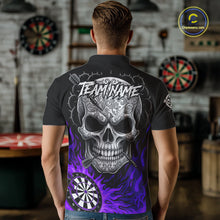 Load image into Gallery viewer, Black And Purple Flaming Skull Darts Shirt For Men Custom Darts League Jersey Team Polo &amp; 1/4 Zip TDM5437