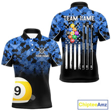 Load image into Gallery viewer, 9 Ball Pool Blue Camo Custom Billiard Shirts For Men, Patriotic US Flag Billiard Team Jerseys TDM5711