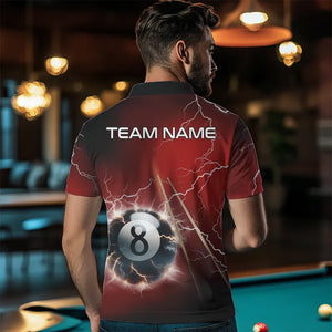 Personalized Red 3D Thunder Lightning 8 Ball Pool Billiard Shirts For Men, Billiard Team Jerseys TDM3548