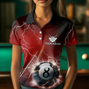 Personalized Red 3D Thunder Lightning 8 Ball Pool Billiard Shirts For Women, Billiard Team Jerseys TDM3548