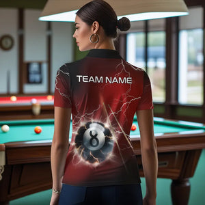 Personalized Red 3D Thunder Lightning 8 Ball Pool Billiard Shirts For Women, Billiard Team Jerseys TDM3548