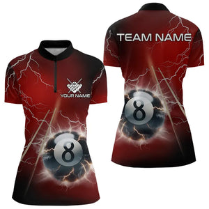 Personalized Red 3D Thunder Lightning 8 Ball Pool Billiard Shirts For Women, Billiard Team Jerseys TDM3548