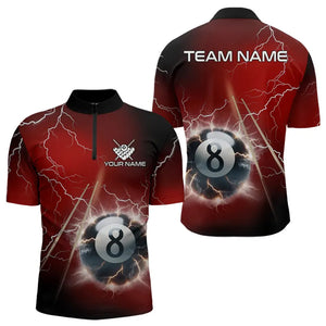 Personalized Red 3D Thunder Lightning 8 Ball Pool Billiard Shirts For Men, Billiard Team Jerseys TDM3548