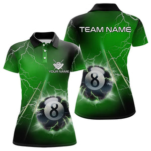 Personalized Green 3D Thunder Lightning 8 Ball Pool Billiard Shirts For Women, Billiard Team Jerseys TDM3549