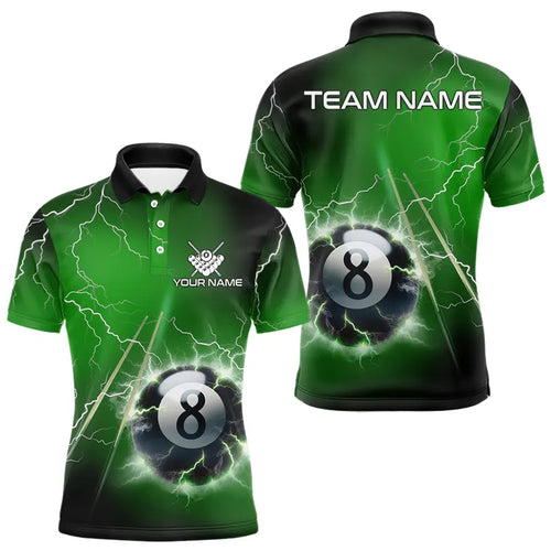 Personalized Green 3D Thunder Lightning 8 Ball Pool Billiard Shirts For Men, Billiard Team Jerseys TDM3549