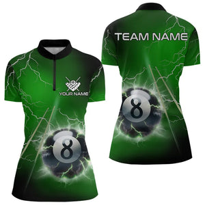 Personalized Green 3D Thunder Lightning 8 Ball Pool Billiard Shirts For Women, Billiard Team Jerseys TDM3549