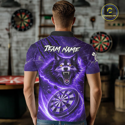 Personalized Purple Dartboard Lightning Wolf Darts Shirt For Men, Darts Team Jersey Polo & 1/4 Zip TDM5919