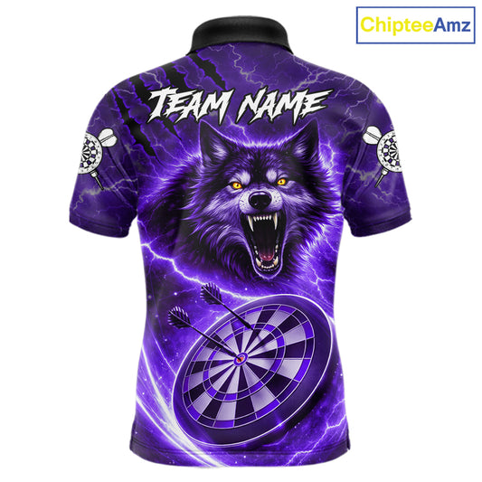 Personalized Purple Dartboard Lightning Wolf Darts Shirt For Men, Darts Team Jersey Polo & 1/4 Zip TDM5919