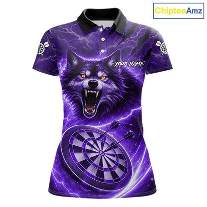Personalized Purple Dartboard Lightning Wolf Darts Shirt For Women, Darts Team Jersey Polo & 1/4 Zip TDM5919