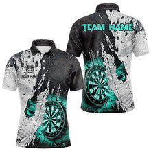 Load image into Gallery viewer, Personalized Grunge White Black Crack Wall Dart Shirts For Men Custom Dart Jerseys |Turquoise TDM3708