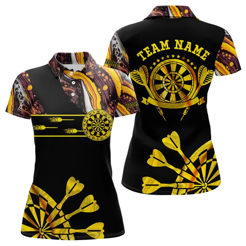 Yellow Golden Darts Tie Dye Polo & Quarter Zip Custom Dart Shirts For Women Glowing Dart Jerseys TDM3709