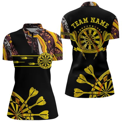 Yellow Golden Darts Tie Dye Polo & Quarter Zip Custom Dart Shirts For Women Glowing Dart Jerseys TDM3709