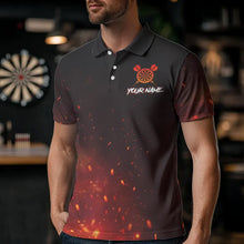 Load image into Gallery viewer, Red And Black Glowing Fire Death Skeleton Dart Shirts For Men Custom Dart Jerseys Polo &amp; 1/4 Zip TDM3712