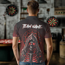 Load image into Gallery viewer, Red And Black Glowing Fire Death Skeleton Dart Shirts For Men Custom Dart Jerseys Polo &amp; 1/4 Zip TDM3712
