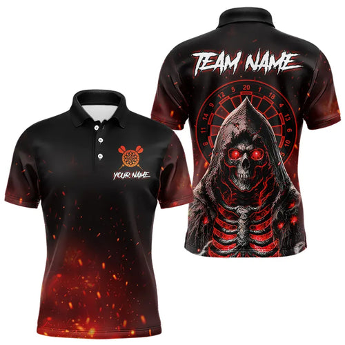 Red And Black Glowing Fire Death Skeleton Dart Shirts For Men Custom Dart Jerseys Polo & 1/4 Zip TDM3712