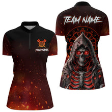 Load image into Gallery viewer, Red And Black Glowing Fire Death Skeleton Dart Shirts For Women Custom Dart Jerseys Polo &amp; 1/4 Zip TDM3712
