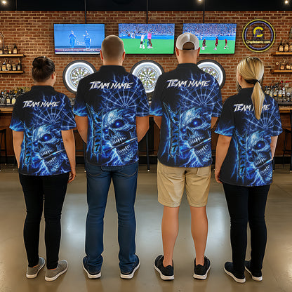 Blue Darts Skull Polo & Quarter Zip Shirt For Men Custom Thunder Lighting Darts Team Jersey TDM6061