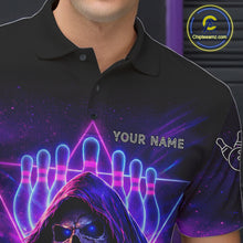 Load image into Gallery viewer, Custom Neon Grim Reaper Bowling Polo &amp; 1/4 Zip Shirts For Men, Bowling Team Jersey Uniform TDM6317