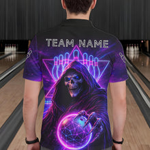 Load image into Gallery viewer, Custom Neon Grim Reaper Bowling Polo &amp; 1/4 Zip Shirts For Men, Bowling Team Jersey Uniform TDM6317