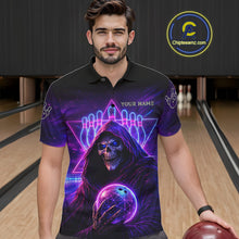 Load image into Gallery viewer, Custom Neon Grim Reaper Bowling Polo &amp; 1/4 Zip Shirts For Men, Bowling Team Jersey Uniform TDM6317