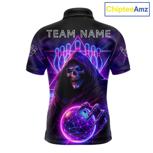 Custom Neon Grim Reaper Bowling Polo & 1/4 Zip Shirts For Men, Bowling Team Jersey Uniform TDM6317