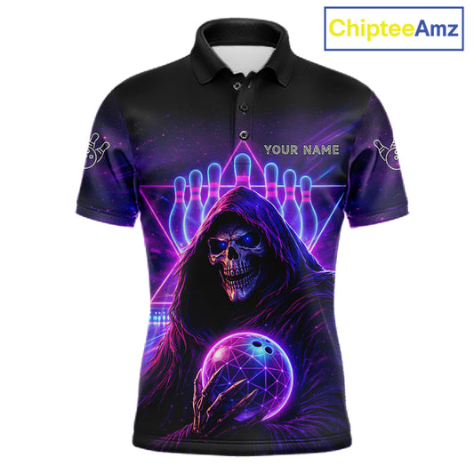 Custom Neon Grim Reaper Bowling Polo & 1/4 Zip Shirts For Men, Bowling Team Jersey Uniform TDM6317