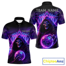Load image into Gallery viewer, Custom Neon Grim Reaper Bowling Polo &amp; 1/4 Zip Shirts For Men, Bowling Team Jersey Uniform TDM6317