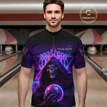Load image into Gallery viewer, Custom Neon Grim Reaper Bowling Polo &amp; 1/4 Zip Shirts For Men, Bowling Team Jersey Uniform TDM6317