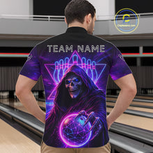 Load image into Gallery viewer, Custom Neon Grim Reaper Bowling Polo &amp; 1/4 Zip Shirts For Men, Bowling Team Jersey Uniform TDM6317