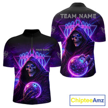 Load image into Gallery viewer, Custom Neon Grim Reaper Bowling Polo &amp; 1/4 Zip Shirts For Men, Bowling Team Jersey Uniform TDM6317