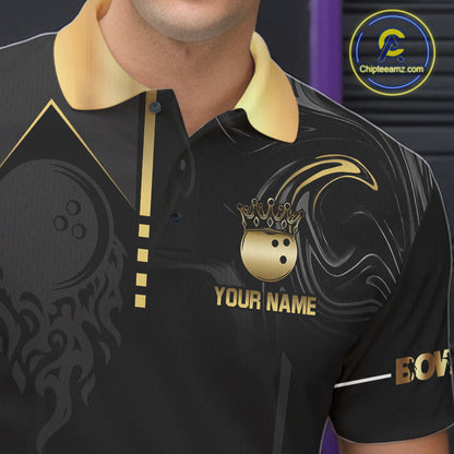 Custom Black And Gold Bowling Shirt For Men, Bowling Tournament Team Jersey Polo & 1/4 Zip TDM6318