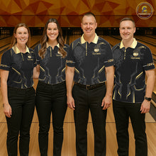 Load image into Gallery viewer, Custom Black And Gold Bowling Shirt For Women, Bowling Tournament Team Jersey Polo &amp; 1/4 Zip TDM6318