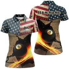 Load image into Gallery viewer, US Flag Funny 8 Ball Pool In Cracked Wall Custom Women Billiards Shirts, Patriotic Billiard Jerseys TDM1606