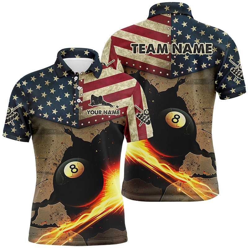 US Flag Funny 8 Ball Pool In Cracked Wall Custom Men Billiards Shirts, Father's Day Billiard Gifts TDM1606