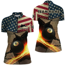 Load image into Gallery viewer, US Flag Funny 8 Ball Pool In Cracked Wall Custom Women Billiards Shirts, Patriotic Billiard Jerseys TDM1606