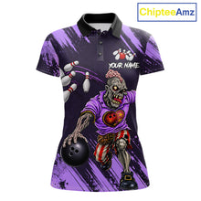 Load image into Gallery viewer, Custom Purple Funny Zombie Bowling Shirt For Women, Bowling Team League Jersey Polo &amp; Quarter Zip TDM6499