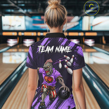 Load image into Gallery viewer, Custom Purple Funny Zombie Bowling Shirt For Women, Bowling Team League Jersey Polo &amp; Quarter Zip TDM6499