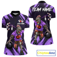 Load image into Gallery viewer, Custom Purple Funny Zombie Bowling Shirt For Women, Bowling Team League Jersey Polo &amp; Quarter Zip TDM6499