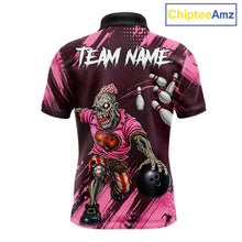 Load image into Gallery viewer, Custom Pink Funny Zombie Bowling Shirt For Men, Bowling Team League Jersey Polo &amp; Quarter Zip TDM6500