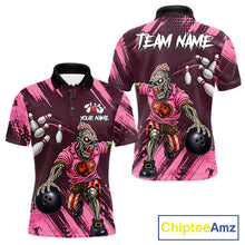 Load image into Gallery viewer, Custom Pink Funny Zombie Bowling Shirt For Men, Bowling Team League Jersey Polo &amp; Quarter Zip TDM6500