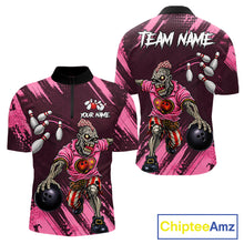 Load image into Gallery viewer, Custom Pink Funny Zombie Bowling Shirt For Men, Bowling Team League Jersey Polo &amp; Quarter Zip TDM6500