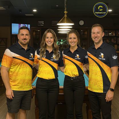 Yellow Funny Beer Billiard Shirt For Women Custom 8 Ball Pool & Beer That's Why I'm Here Team Jersey TDM7234