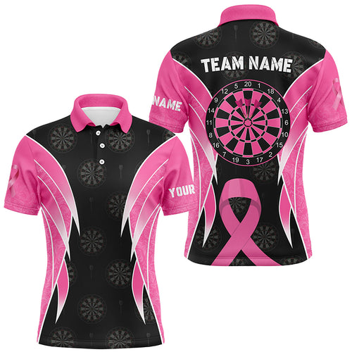 Personalized Breast Cancer Awareness Darts Shirts For Men, Black And Pink Darts Apparel Jerseys TDM2481