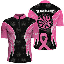 Load image into Gallery viewer, Personalized Breast Cancer Awareness Darts Shirts For Men, Black And Pink Darts Apparel Jerseys TDM2481