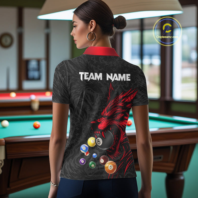 Personalized Wolf Billiard Balls Pool Shirts For Women, Black And Red Billiard League Team Jerseys TDM5202