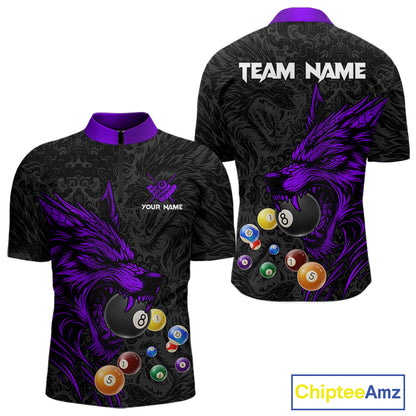 Personalized Wolf Billiard Balls Pool Shirt For Men, Black And Purple Billiard League Team Jersey TDM5203