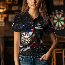Load image into Gallery viewer, American Flag Black Grunge Dart Polo &amp; Quarter Zip Shirts Custom Patriotic Dart Shirts For Women TDM3211