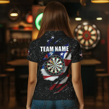 Load image into Gallery viewer, American Flag Black Grunge Dart Polo &amp; Quarter Zip Shirts Custom Patriotic Dart Shirts For Women TDM3211